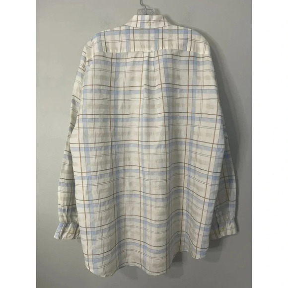 Faconnable Shirt Men’s XXL White Multi Linen Cotton Plaid Long Sleeve Vtg - Picture 4 of 15